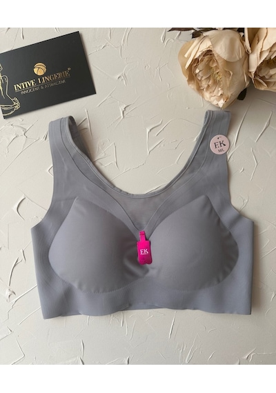 Isabel Tül Detaylı İthal Dikişsiz Balensiz İce-silk Bralet-spor S Gri