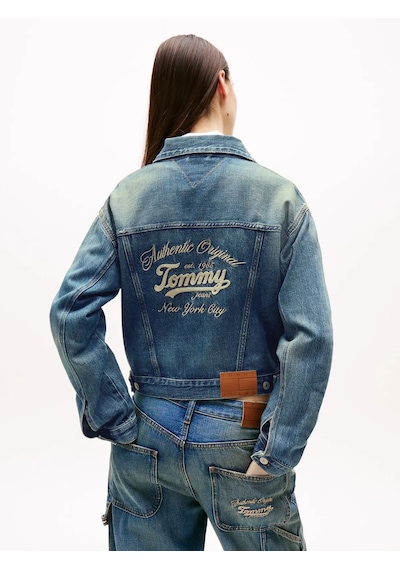 Tommy Hilfiger Pleated Trucker Jack, 1a5 Mavi Kadın Kot Ceket