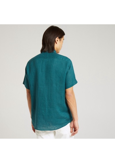 Nautica Erkek Yeşil Classic Fit Kısa Kollu Keten Gömlek