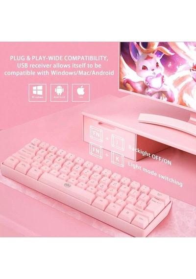 Q60 Blue Switch Mini Rgb Oyun Klavyesi Gaming Mekanik 62 Tuşlu 18 Rgb Led Usb Tip-c Kablosu Pembe1