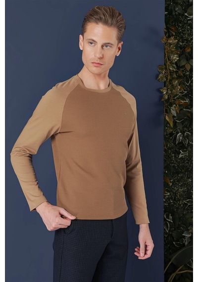 Efor Ts 872 Slim Fit Cappucino Spor T-shirt Kahverengi