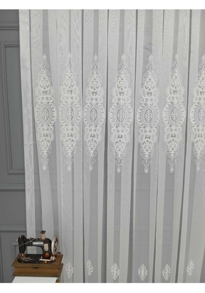 Nakışlı Kort Damask Salon Model Tarz Tasarım Safron Exculusive 1e3kat Pileli Tül Perde F-safron