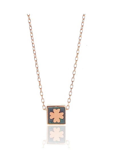 Gümüş Mineli Sihirli Kare Kolye Barcode Gümüş - Rose Gold
