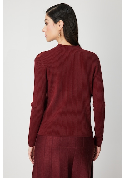 On Kadın Aksesuar Detaylı Triko Kazak 60346 Bordo Bordo