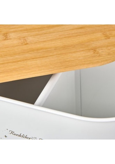 Bath 2 Bölmeli Ahşap Kapaklı Metal Deterjan Kutusu - Beyaz - 12 Lt Çok Renkli