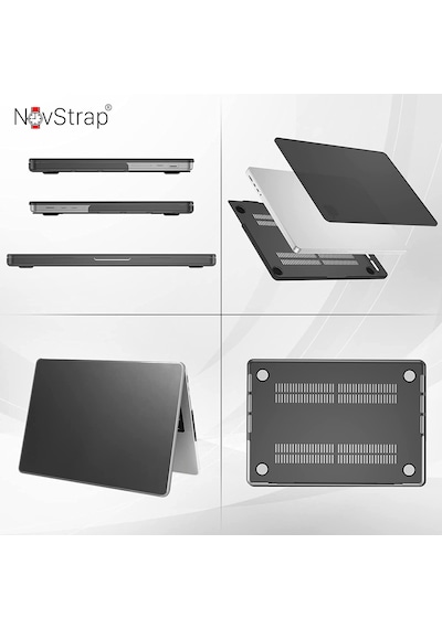 Novstrap Apple Macbook Pro 14 İnç M3/m3 Pro/m3 Max A2992 A2918 İle Uyumlu Kılıf Sert Mat Buzlu Kapak Mat Siyah