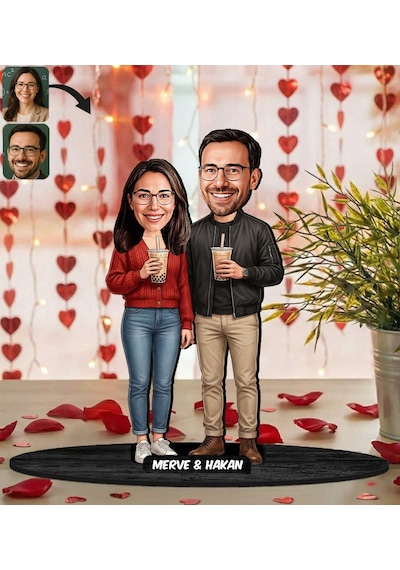 Bk Gift Kişiye Özel Sevgili Karikatürlü Ahşap Biblo -5, Fotoğraftan Karikatür, Sevgililer Günü Hediyesi, Ev Hediyesi Kobitmeyencom36332 Bk Gift