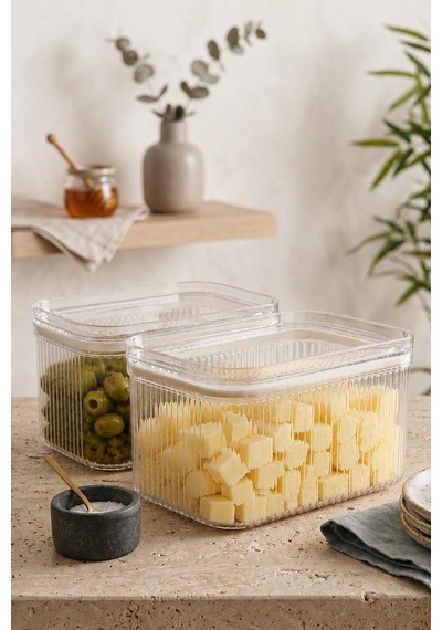 2'li Etiketli Vakumlu Dikdörtgen Saklama Kabı-kahvaltılık 900 Ml Beyaz