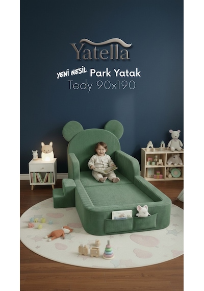 Yatella Luxury Tedyy Baza Ve Başlıklı Montessori Full Sünger Yatak Seti 90 X 190 Pembe