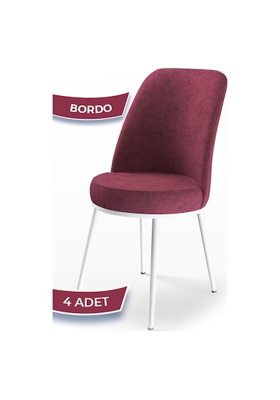 Canisa Concept Dexa Serisi Bordo Renk 4 Adet Sandalye, Renk Bordo, Ayaklar Beyaz Bordo