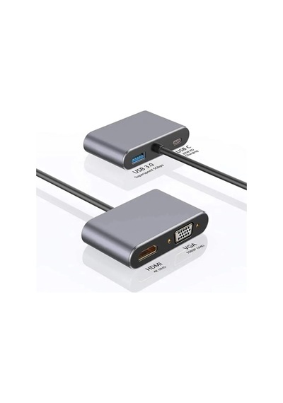 Apple Uyumlu MacBook Pro Air iPad Pro Air iPhone 15 16 Type C Hdmi Vga Usb 3.0 4in1 Çevirici Dönüştürücü Adaptör