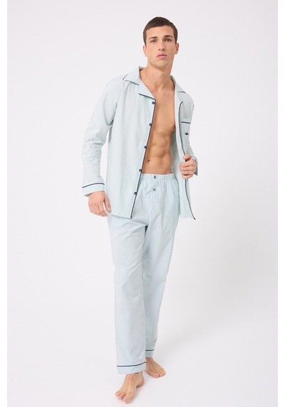 L'espadon Marısılk Premium Dokuma Uzun Kollu Uzun Paçalı Erkek Pijama Takımı-3185 Nane Yeşili