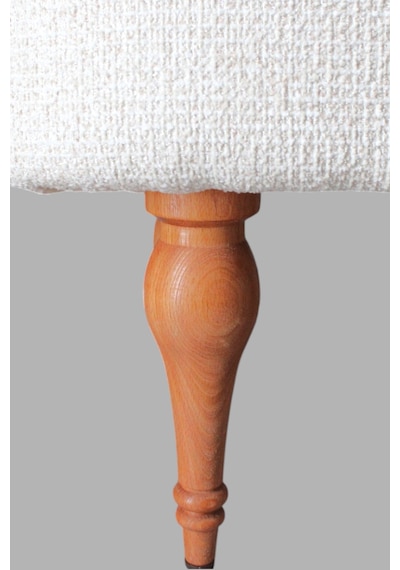 Dikdörtgen Puf Craft Bukle Şönil Kumaş Ahşap Ayaklı Modern Tasarım Krem