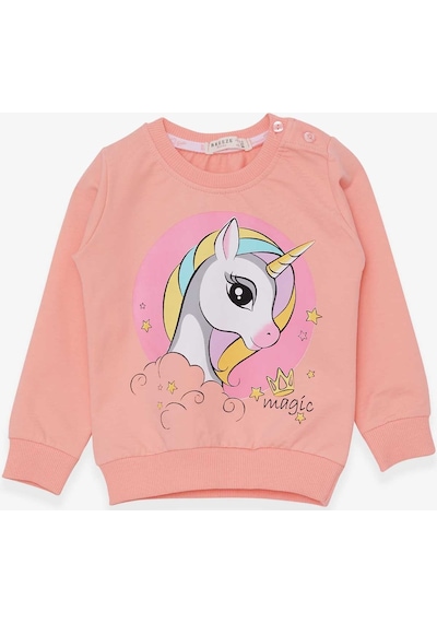 Breeze Kız Çocuk Sweatshirt Baskılı Unicorn 1.5-5 Yaş, Somon Somon