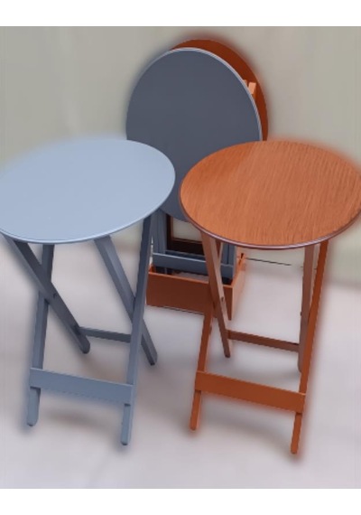 Çanta Zigon Sehpa Oval Model Dörtlü Ahşap Mdf Ceviz Ve Gri Renk Uyumu El Yapımı