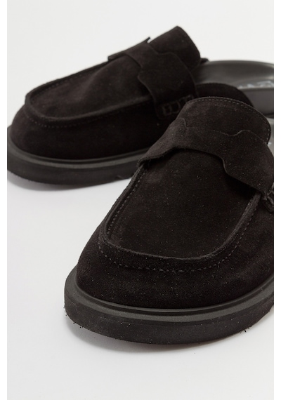 Luvishoes Laven Siyah Süet Hakiki Deri Kadın Terlik Siyah
