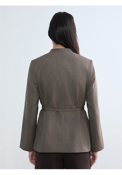 Lcw Studıo Kahverengi Kemerli Ekose Kadın Blazer Ceket