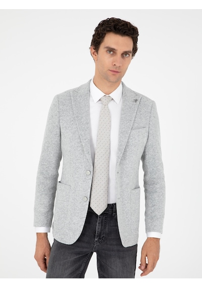 Cacharel Açık Gri Slim Fit Yün Karışımlı Spor Ceket