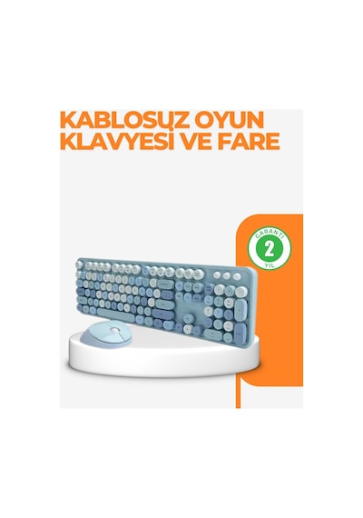 Kablosuz Retro Klavye Ve Mouse Seti 104 Tuşlu Sevimli Tasarım - Karbul4505-2842 Renkli
