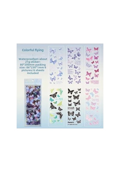 Kolbi Craft 6 Sayfa 120 Adet Şeffaf Kelebek Sticker Bullet Journal Scrapbook Laptop Ajanda Planlayıcı Abanoz