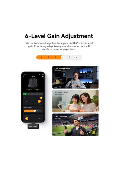 Lark A1 Kablosuz Mini Mikrofon, Apple iPhone Uyumlu 15/16 Ve Android İçin, 48 Khz/24 Bit, 3 Seviyeli Akıllı