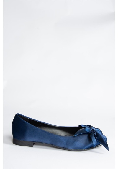 Fox Shoes Lacivert Saten Kumaş Kadın Babet H726810504 Lacivert
