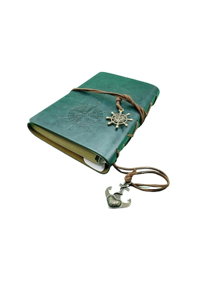 Senon Retro Vintage Pusula Baskılı Çapa Ve Dümen Kolye Uçlu Deri Kapaklı Günlük Not Defteri Denizci Defter Özel Genel