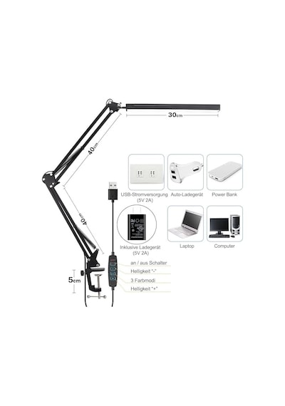 Dekoratif Led Masa Lambası Sy040 Usb Kablolu Kademeli 3 Eklemli Led Masa Lambası, Kıskaçlı Model Çalışma Masası Diğer