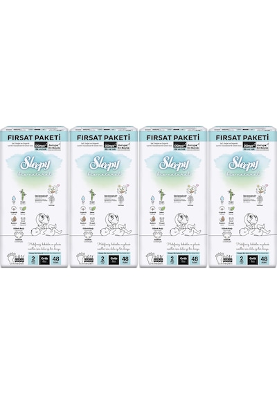 Sleepy Bebek Bezi Bio Natural Beden:2 3-6kg Mini 192 Adet 2 Numara 4'lü