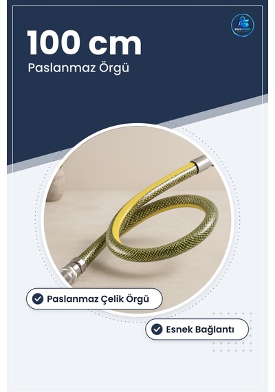 Çelik Örgülü Flex Doğalgaz Hortumu 100 Cm Paslanmaz Esnek Bağlant