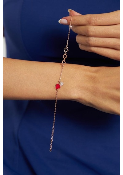 Roza Silver Zirkon Taşlı Mineli Rose Kalp Minimal Gümüş Bileklik