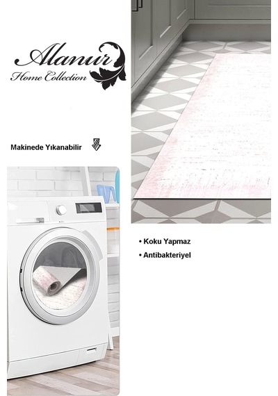 Dekoreko Kaymaz Taban Djt Mutfak Halısı Trend Modern 1342 pudra