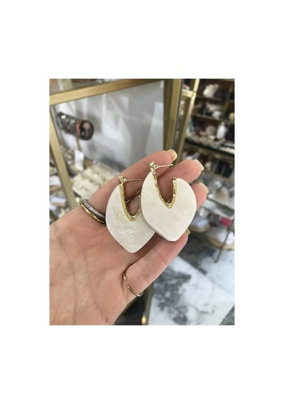 Tasarım Sim Ve Gold Detaylı Zarif Küpe Krem