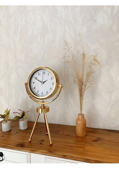 Gold Luxury Modern Üç Ayaklı Masa Saati Altın