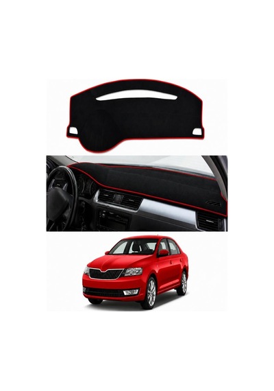 Skoda - Rapid 2012-2019 Uyumlu Torpido Koruma Kılıfı - Kırmızı Şeritli