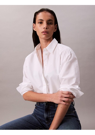 Calvin Klein Solıd Boxy Cropped Shırt-12628 Beyaz