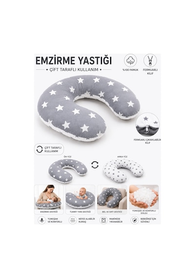 Yenidoğan Çift Taraflı Emzirme Yastığı Bebek Destek Minderi Hamile Yastığı Yıkanabilir Fermuarlı Kıl