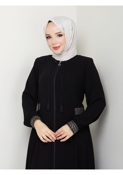 Eslemnur Nakışlı Ve Bağcıklı Ferace Siyah