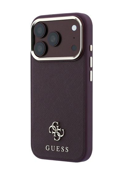 Apple iPhone Uyumlu 18 Pro Kılıf Guess Lisanslı M-safeli Klasik Yazı Ve 4g Logolu Pu Deri Saffiano Kapak Bordo