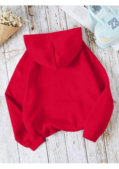 Startmore Kırmızı Unisex Kadın/erkek Düz Renkli Pamuklu Oversize Kapüşonlu