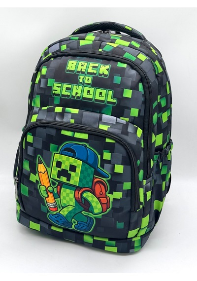 Minecraft Desen Termal Beslenmelikli Ve Kalemlikli Suya Dayanıklı Kumaş Sırt İlkokul Çantası / 3900 Yeşil