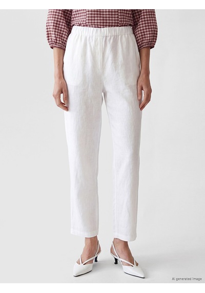Lcw Everyday Beyaz Beli Lastikli Kadın %100 Keten Pantolon