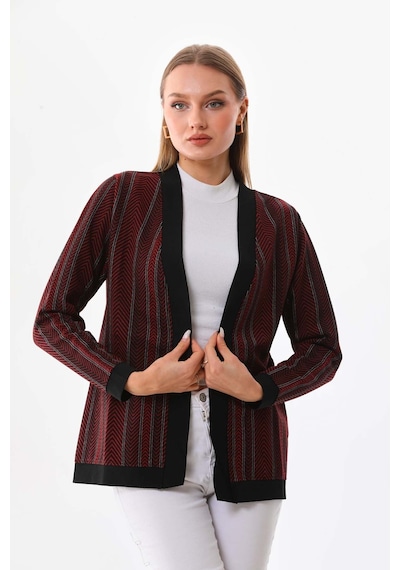 Sistas Kadın Desenli Önü Açık Ceket 23958 Bordo