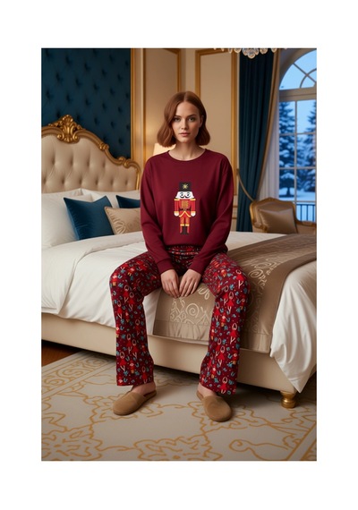 Ersefa Kadın Yılbaşı Desenli Uzun Kollu Pijama Takımı Fonksiyonel Dayanı bordo Ersefa Kadın Yılbaşı Desenli Uzun Kollu Pijama Takımı Fonksiyonel Dayanı bordo