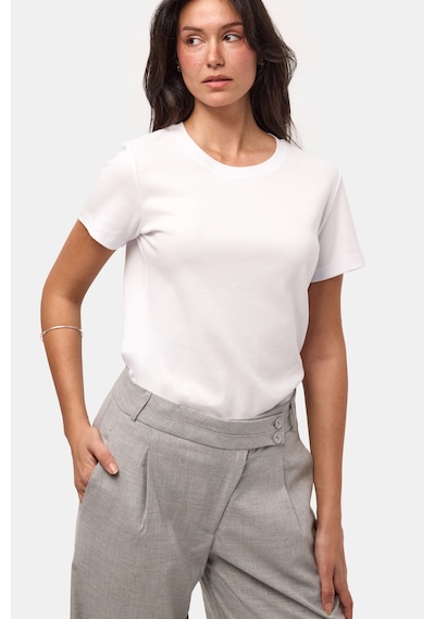 it's basic Kadın Beyaz S6-2 Bisiklet Yaka Organik Koton T-shirt