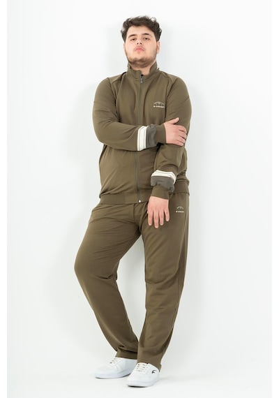 Maraton Sportswear Büyük Beden Erkek Dik Yaka Düz Paça Reglan Kol Basic Haki Eşofman Takımı 22392-Haki