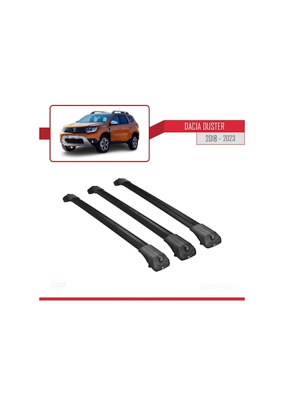Dacia Duster 2018-2023 Arası İle Uyumlu Ace-1 Ara Atkı Tavan Barı Siyah 3 Adet Bar