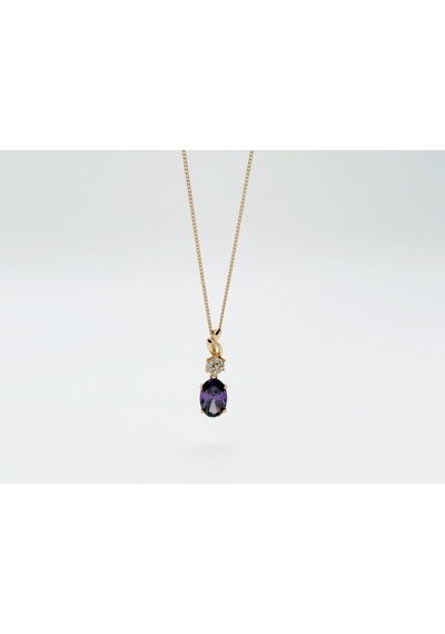 18k Rose Gold Plated Trapez Purple Kolye Gold