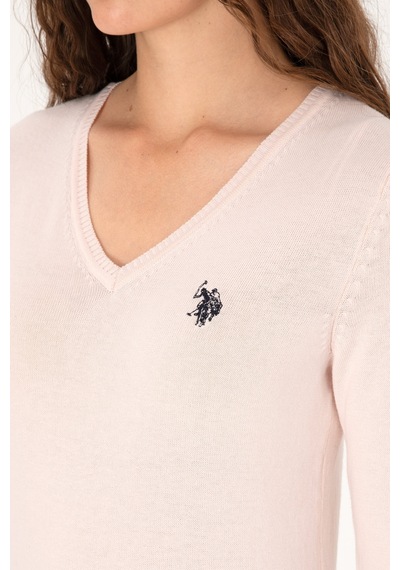 U.S. Polo Assn. Kadın Açık Pembe V Yaka Basic Kazak 50313590-VR078