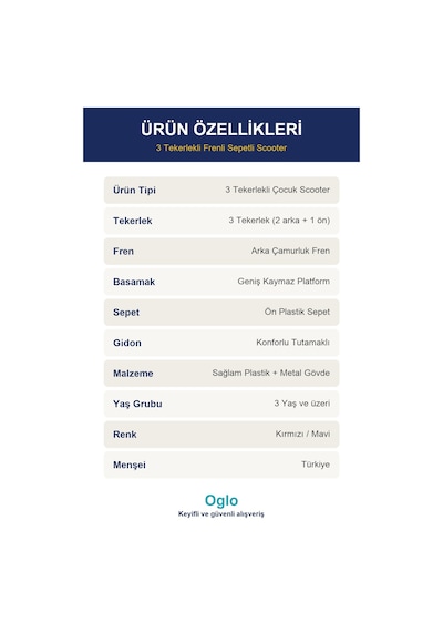 Çocuk Scooter 3 Tekerlekli Frenli Sepetli Dengeli İlk Scooter, Ayarlanabilir Gidon 3+ Yaş Kırmızı